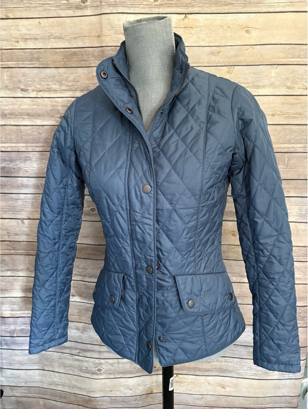 Barbour Stone Blue Flyweight Cavalry Quilted Jacket Size 6